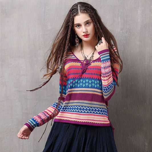 Collins striped lace-up sweater